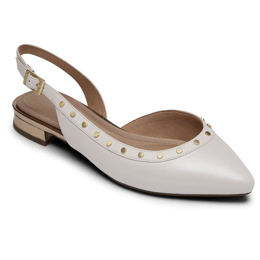 Rockport Slingback Dame Hvite - Total Motion Zuly Studded - OPSH51439